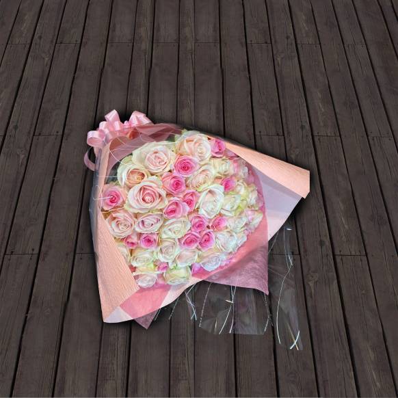 ピンクミックスバラ40本の花束